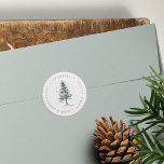 Winter Splendour Christmas Tree Return Address Classic Round Sticker<br><div class="desc">Designed to match our Winter Splendour holiday party invitations and stationery,  this elegant Christmas return address design features a soft green watercolor pine tree on a bed of snow,  dotted with golden stars. Personalise with your return address in elegant grey lettering.</div>