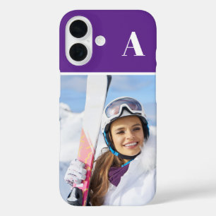 Winter Sport Photo Monogrammed Royal Purple iPhone 16 Case