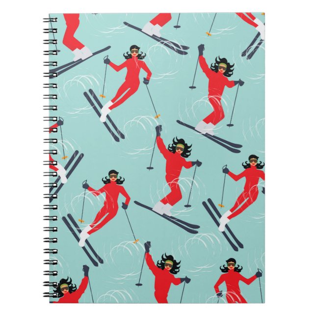 Winter sport seamless pattern. Young beautiful wom Notebook (Front)