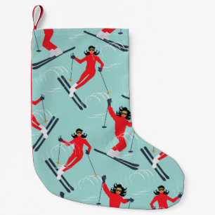 Winter sport seamless pattern. Young beautiful wom Small Christmas Stocking
