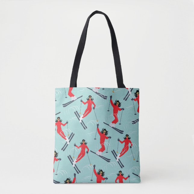 Winter sport seamless pattern. Young beautiful wom Tote Bag (Front)