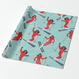 Winter sport seamless pattern. Young beautiful wom Wrapping Paper