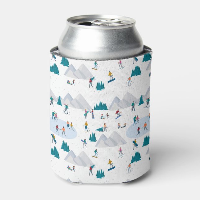 Winter Sports Holiday Fun Pattern Can Cooler (Can Front)