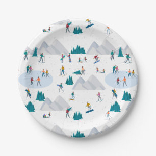 Winter Sports Holiday Fun Pattern Paper Plate