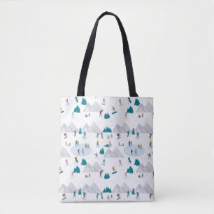 Winter Sports Holiday Fun Pattern Tote Bag