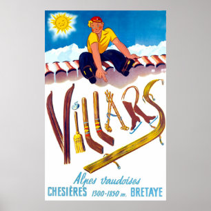 Winter sports in Villars, Switzerland, vintage Poster