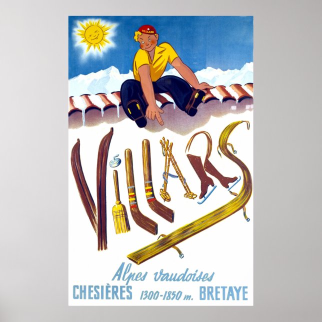 Winter sports in Villars, Switzerland, vintage Poster (Front)