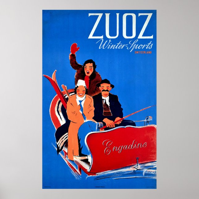 Winter sports in Zuoz, Engadine, Switzerland Poster (Front)