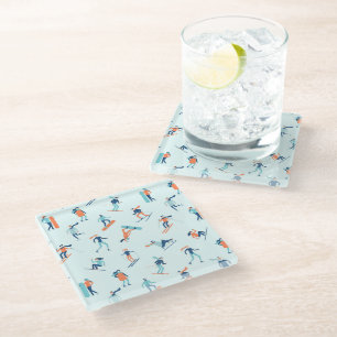 Winter Sports Pattern Glass Coaster