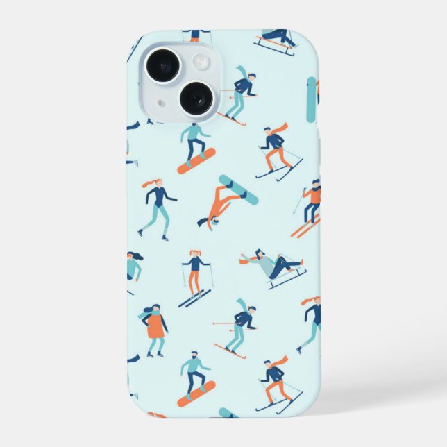 Winter Sports Pattern iPhone 15 Case (Back)