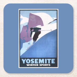 Winter Sports Skiing Promotional Poster Square Paper Coaster