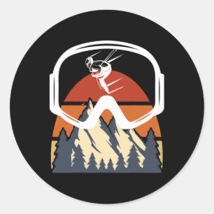 Winter Sports Skiing With Mountains Sunset Graphic Classic Round Sticker