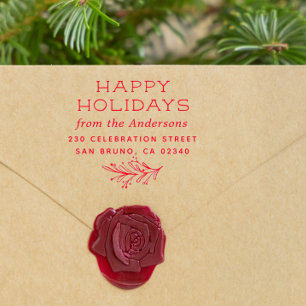 Winter Sprig Happy Holidays Name & Return Address Rubber Stamp