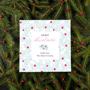 Winter Sprig Pattern   Minimal Pine Branch & Berry Square Sticker