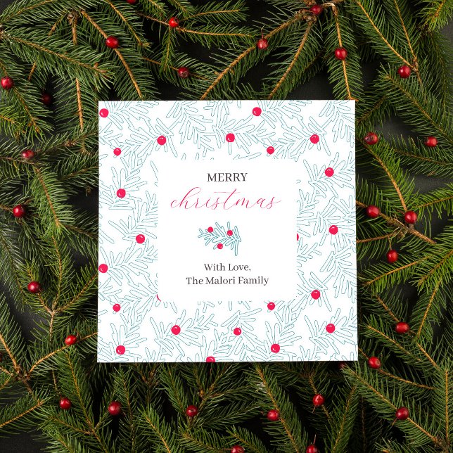 Winter Sprig Pattern | Minimal Pine Branch & Berry Square Sticker (Creator Uploaded)