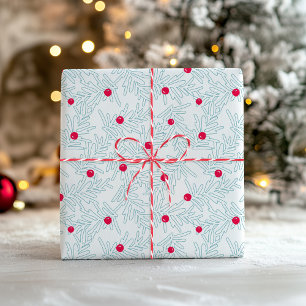 Winter Sprig Pattern Minimal Pine Branch & Berry Wrapping Paper