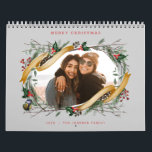Winter Sprigs Christmas Gift Grey Photo Calendar<br><div class="desc">Original hand drawn winter branches,  holly,  photo frame; with full bleed photos on each page and back side.</div>