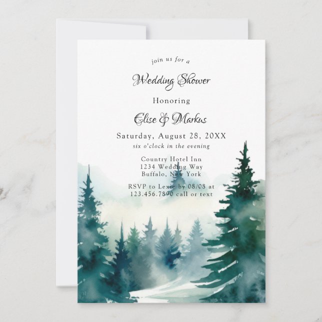 Winter Spruce Christmas Tree Scenery Wedding Invitation (Front)