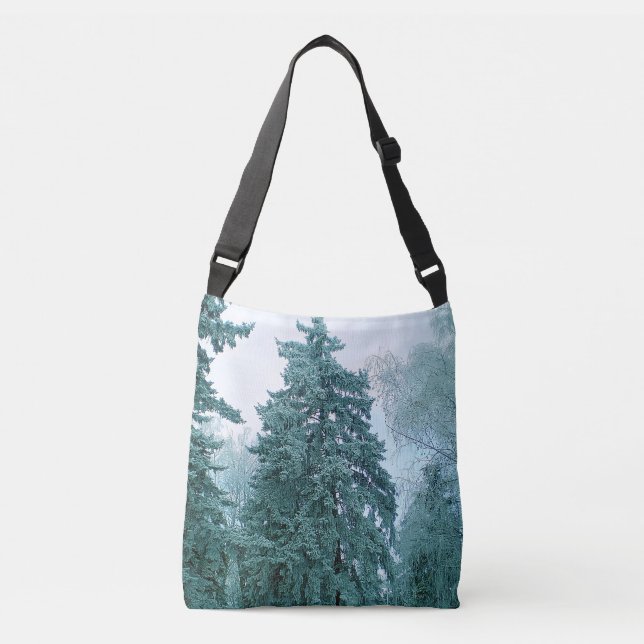 Winter spruce tree with snow crossbody bag (Front)