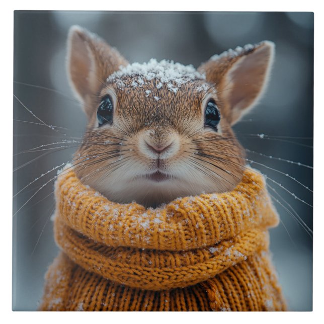Winter Squirrel Ceramic Tile (Front)