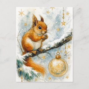 Winter Squirrel Golden Ornament Christmas Postcard