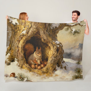 winter squirrel hiding nuts fleece blanket