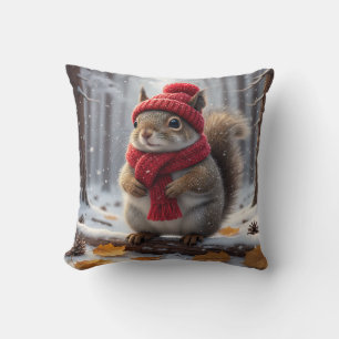 Winter Squirrel Throw Pillow