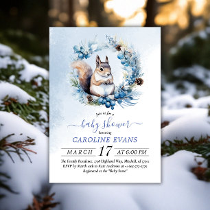 Winter Squirrel Watercolor Baby Shower Invitation