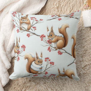 Winter Squirrels Among Snowy Branches Cushion
