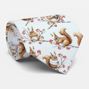 Winter Squirrels Among Snowy Branches Tie