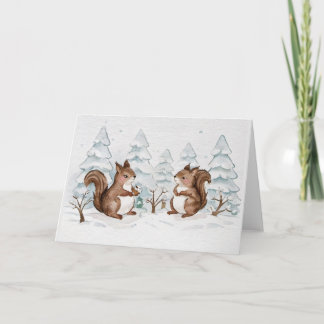 Winter Squirrels Greeting Card - Blank Inside