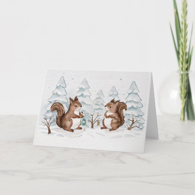 Winter Squirrels Greeting Card - Blank Inside (Front)
