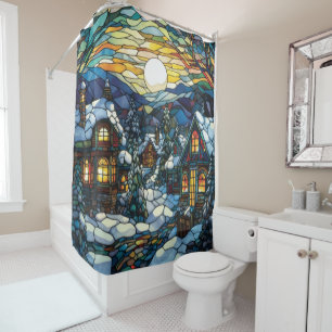 Winter Stained Glass Shower Curtain