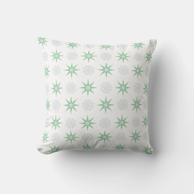 Winter Star and Snowflake Pattern White Cushion (Front)