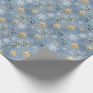 Winter Starlight Snowflake Gold Star Wrapping Pape Paper