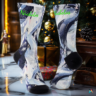 Winter Starry Socks in Navy and Frosted Blue