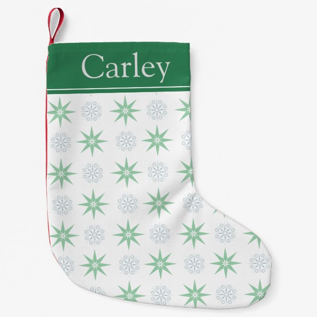 Winter Stars and Snowflake Pattern Personalised Small Christmas Stocking (Front)