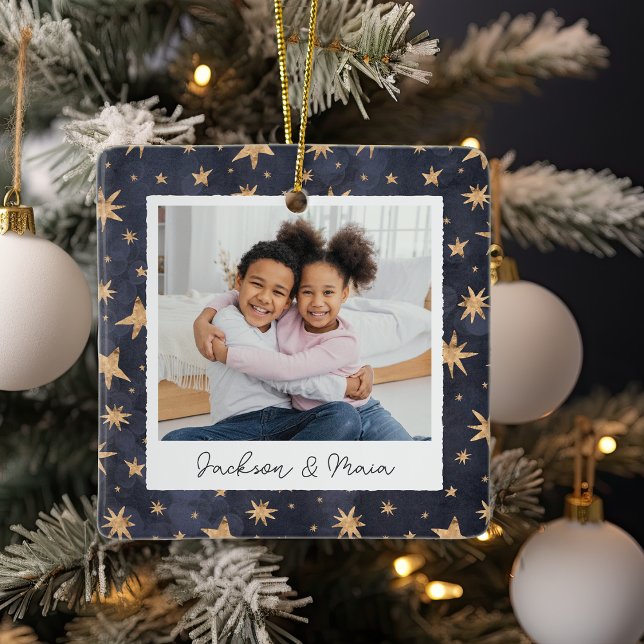 Winter Stars Double Sided Personalised Photo Ceramic Ornament (Creator Uploaded)