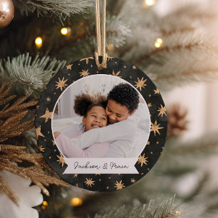 Winter Stars Double Sided Personalised Photo Ceramic Tree Decoration
