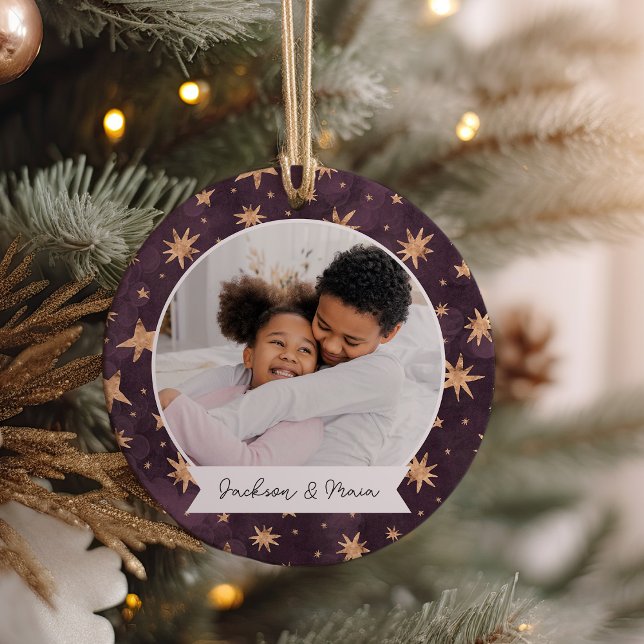 Winter Stars Double Sided Personalised Photo Ceramic Tree Decoration (Creator Uploaded)