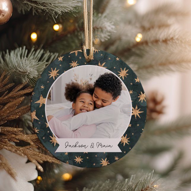 Winter Stars Double Sided Personalised Photo Ceramic Tree Decoration (Creator Uploaded)