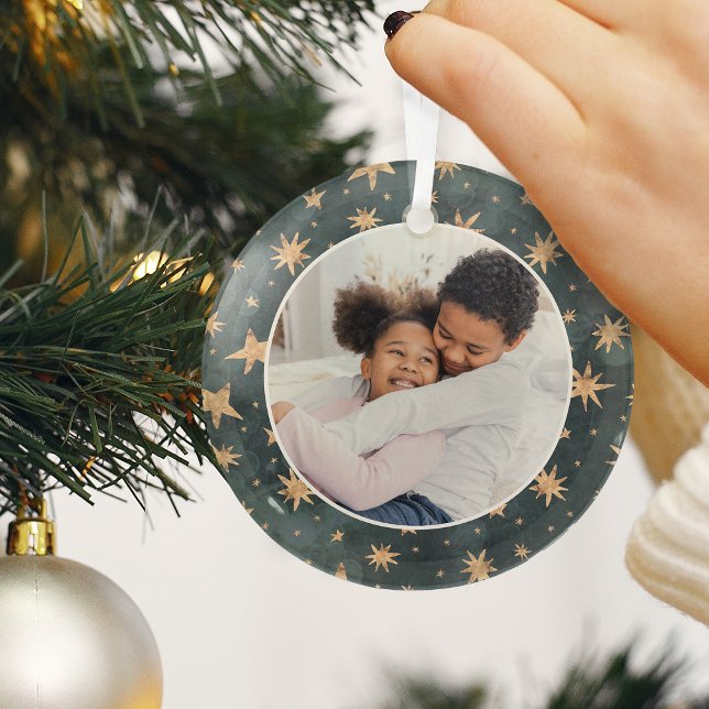 Winter Stars Family Photo Custom Glass Tree Decoration (Creator Uploaded)