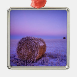 Winter Straw Bales near Cartwright North Metal Tree Decoration