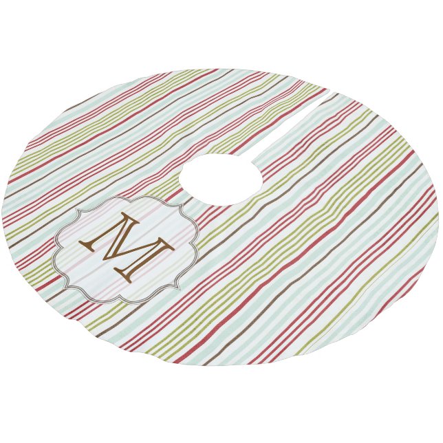 Winter Stripe Monogram Initial Tree Skirt (Angled)