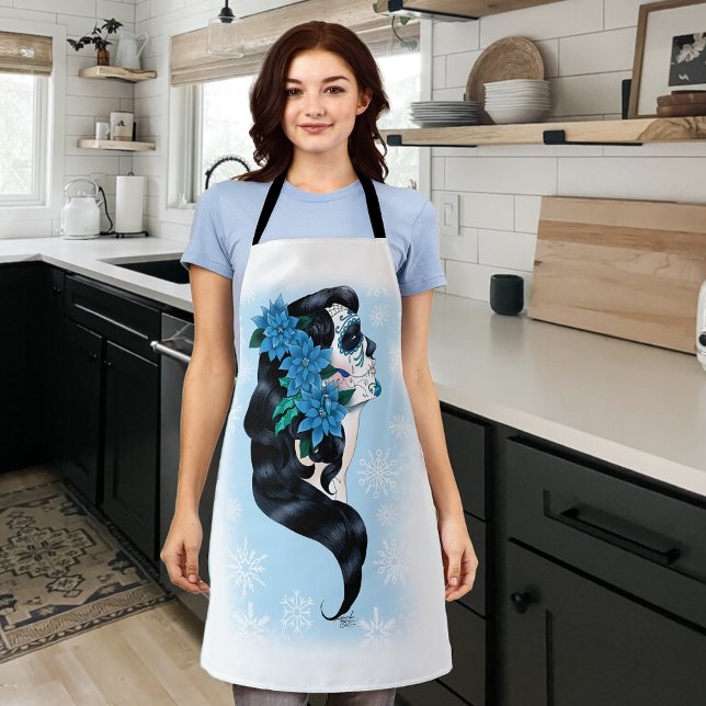 Winter Sugar Skull Blue Snowflakes Apron (Creator Uploaded)