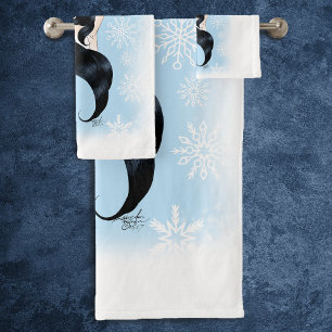 Winter Sugar Skull Blue Snowflakes Bath Towel Set