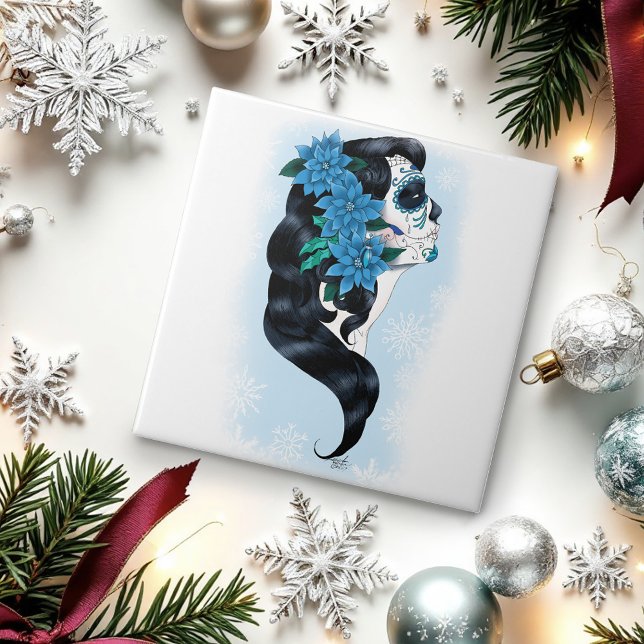 Winter Sugar Skull Blue Snowflakes Tile (Creator Uploaded)
