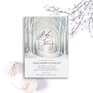 Winter Sun Forest Woodland Fox Neutral Baby Shower Invitation