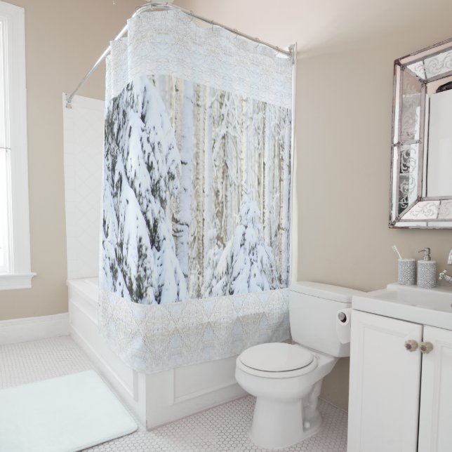 Winter Sun on White Spruce Poplar Forest Shower Curtain (In Situ)