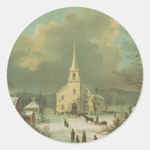 Winter Sunday in olden times Classic Round Sticker